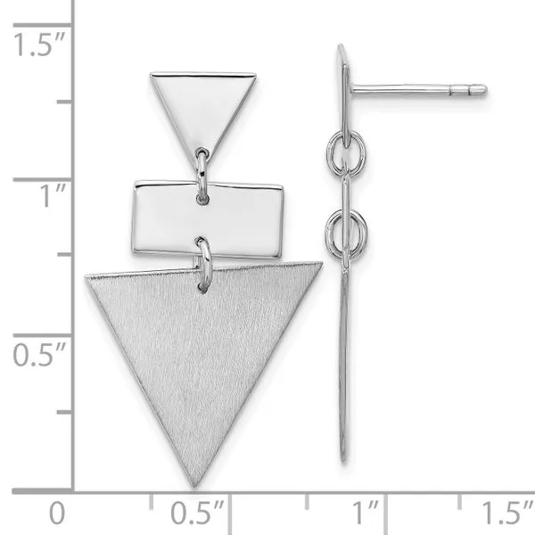 Leslie's SS RH-plated Polish/Brushed Geometric Dangle Post Earrings Image 4 Diny's Jewelers Middleton, WI