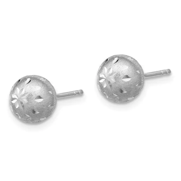 Leslie's SS RH-plated Polished/Brushed/Dia-cut Ball Post Earrings Image 2 Mitchell's Jewelry Norman, OK