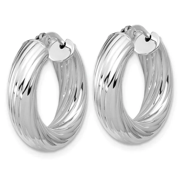 Leslie's Sterling Silver RH-plat Polish/Grooved Round Hoop Earrings Image 2 Jewelry Design Studio Jensen Beach, FL