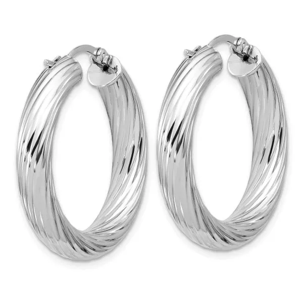 Leslie's Sterling Silver RH-plat Polish/Grooved Round Hoop Earrings Image 3 Johnson Jewellers Lindsay, ON
