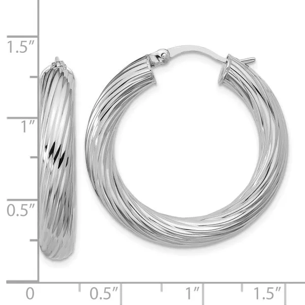 Leslie's Sterling Silver RH-plat Polish/Grooved Round Hoop Earrings Image 4 Boyd Jewelers Wesley Chapel, FL