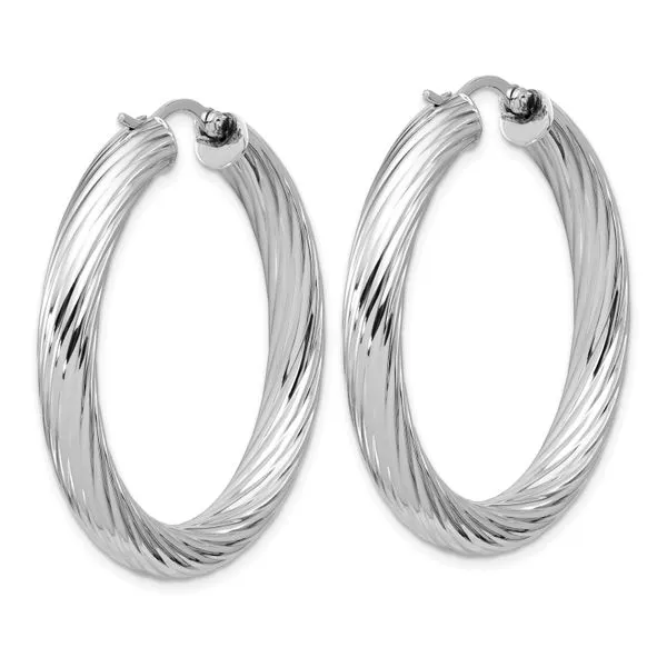 Leslie's Sterling Silver RH-plat Polish/Grooved Round Hoop Earrings Image 3 Leslie E. Sandler Fine Jewelry and Gemstones rockville , MD