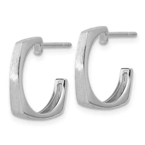 Leslie's SS RH-plated Polished/Brushed Square J-Hoop Post Earrings Image 2 Trenton Jewelers Ltd. Trenton, MI