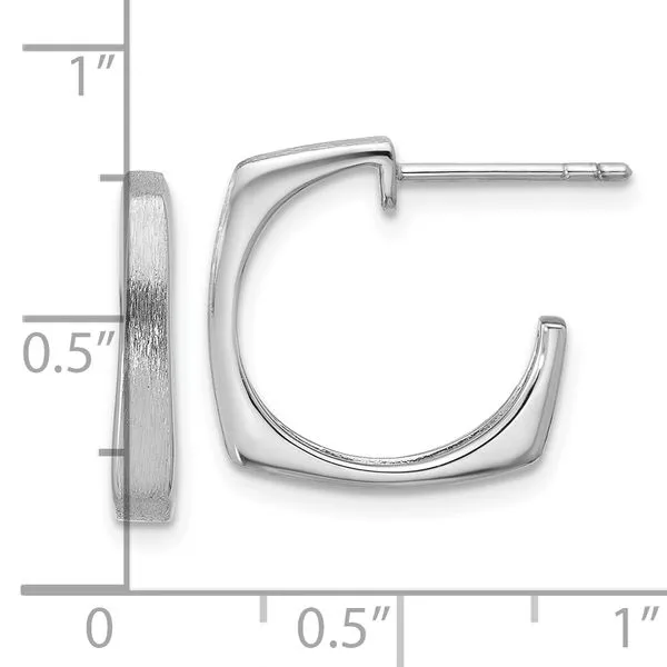 Leslie's SS RH-plated Polished/Brushed Square J-Hoop Post Earrings Image 4 Trenton Jewelers Ltd. Trenton, MI