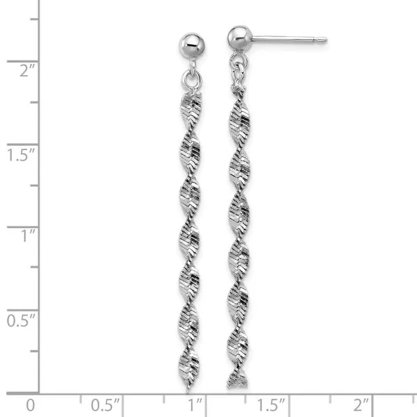 Leslie's Sterling Silver RH-plat Polish/Dia.-cut Dangle Post Earrings Image 4 Thomas A. Davis Jewelers Holland, MI