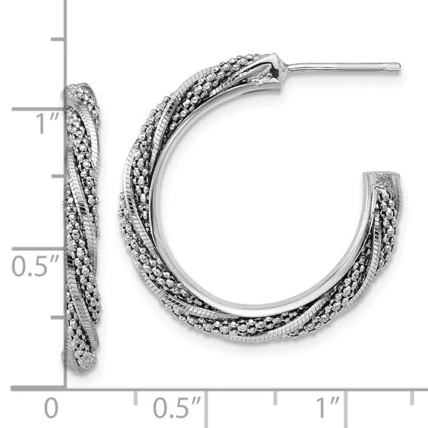Leslie's SS RH-plated Polish/Textured Twisted J-Hoop Post Earrings Image 4 Atlanta West Jewelry Douglasville, GA