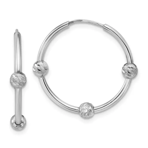 Leslie's SS RH-plated Polished/Dia-cut Beads Endless Hoop Earrings Leslie E. Sandler Fine Jewelry and Gemstones rockville , MD