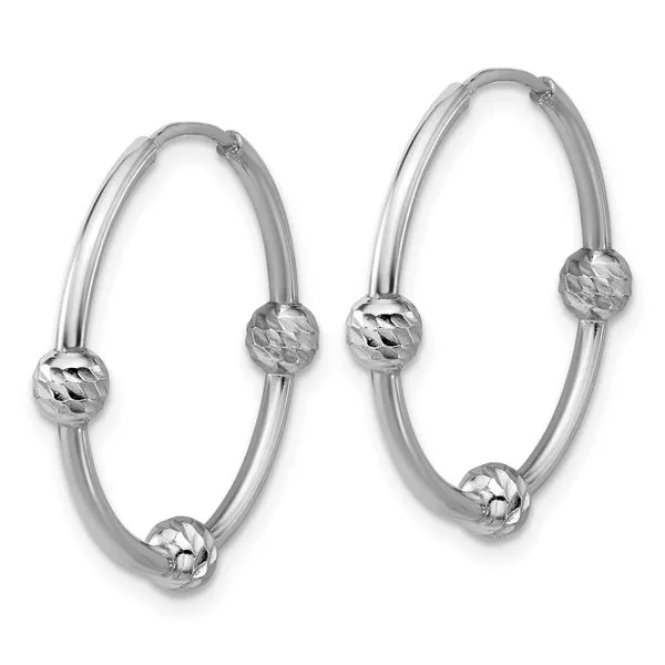 Leslie's SS RH-plated Polished/Dia-cut Beads Endless Hoop Earrings Image 3 Grayson & Co. Jewelers Iron Mountain, MI