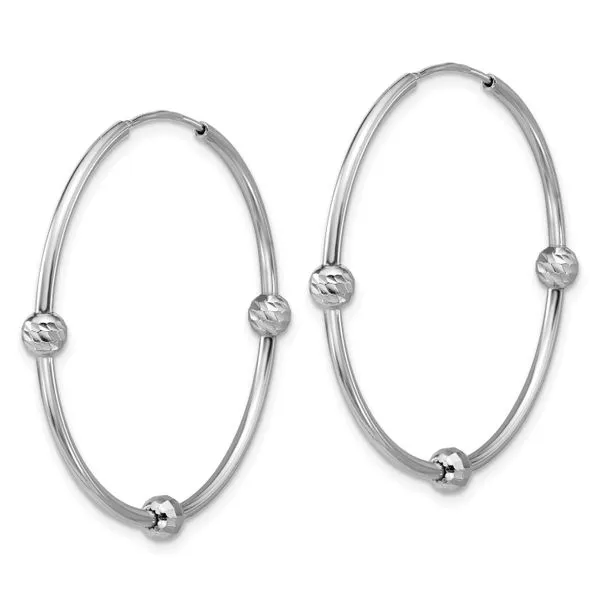 Leslie's SS RH-plated Polished/Dia-cut Beads Endless Hoop Earrings Image 2 Grayson & Co. Jewelers Iron Mountain, MI
