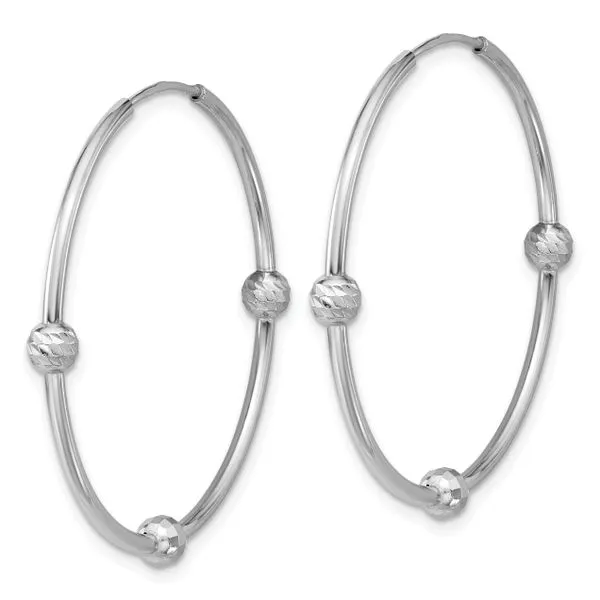 Leslie's SS RH-plated Polished/Dia-cut Beads Endless Hoop Earrings Image 3 Grayson & Co. Jewelers Iron Mountain, MI