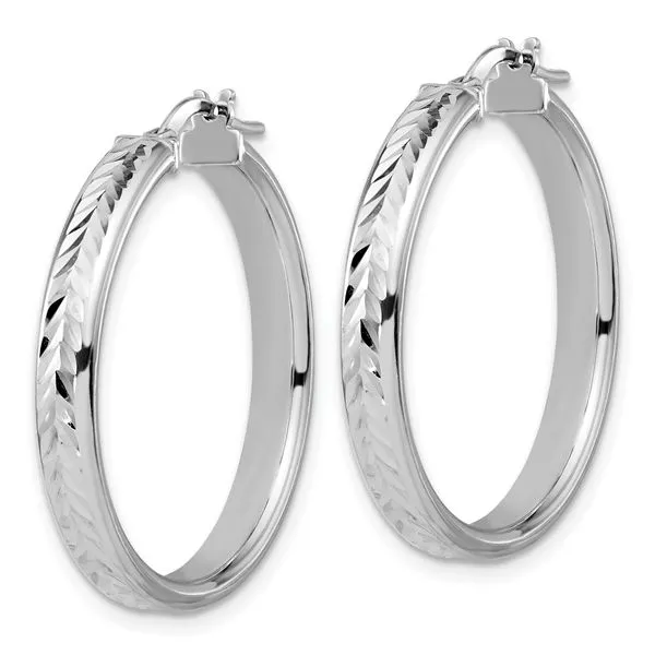 Leslie's Sterling Silver RH-plat Polish/Dia-cut Round Hoop Earrings Image 2 Quantum Qarat  Phoenix, AZ