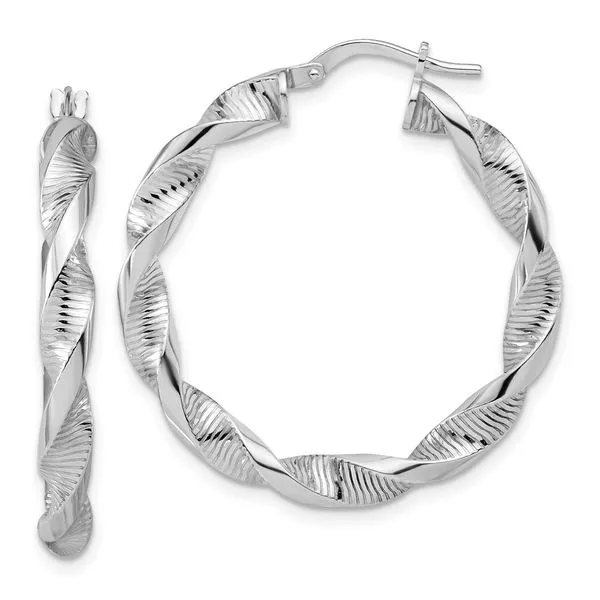 Leslie's Sterling Silver RH-plat Polish/Textured Twist Hoop Earrings Trenton Jewelers Ltd. Trenton, MI