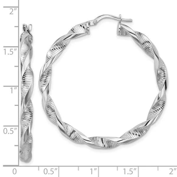 Leslie's Sterling Silver RH-plat Polish/Textured Twist Hoop Earrings Image 4 J. West Jewelers Round Rock, TX