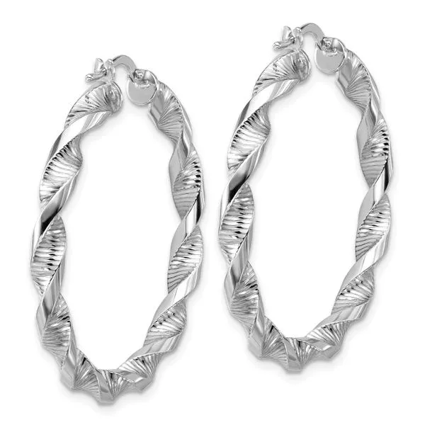 Leslie's Sterling Silver RH-plat Polish/Textured Twist Hoop Earrings Image 3 Diny's Jewelers Middleton, WI