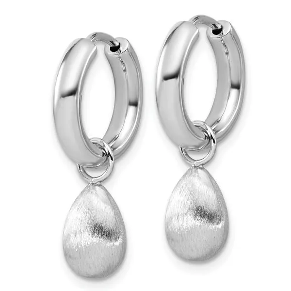 Leslie's SS RH-plat Polish/Brushed Teardrop Huggie Hoop Earrings Image 2 Johnson Jewellers Lindsay, ON