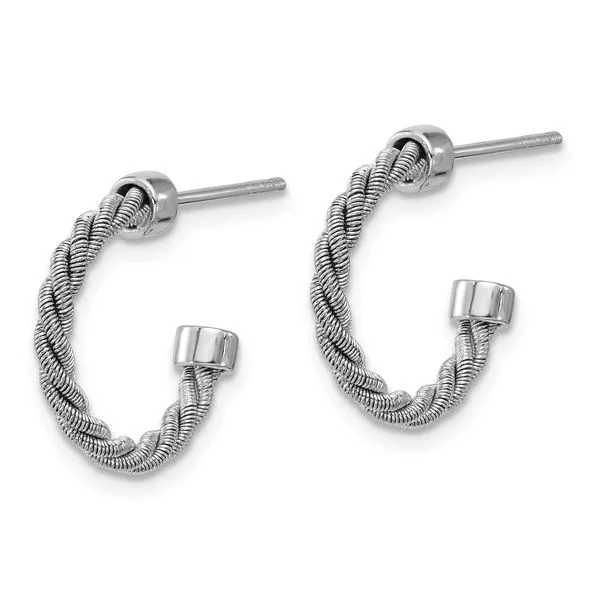 Leslie's SS RH-pltd Polished and Twisted 17mm Post J-Hoop Earrings Image 2 Ask Design Jewelers Olean, NY
