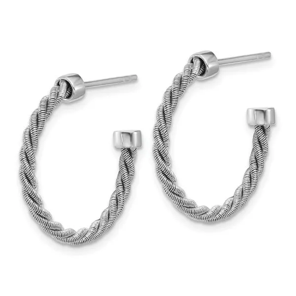 Leslie's SS RH-pltd Polished and Twisted 22mm Post J-Hoop Earrings Image 2 Albert's Jewelers Kingsland, GA
