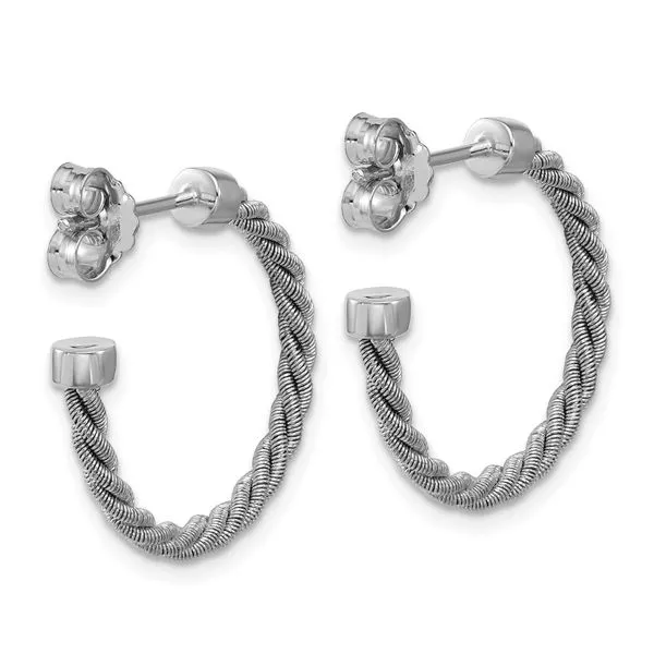 Leslie's SS RH-pltd Polished and Twisted 22mm Post J-Hoop Earrings Image 3 Albert's Jewelers Kingsland, GA
