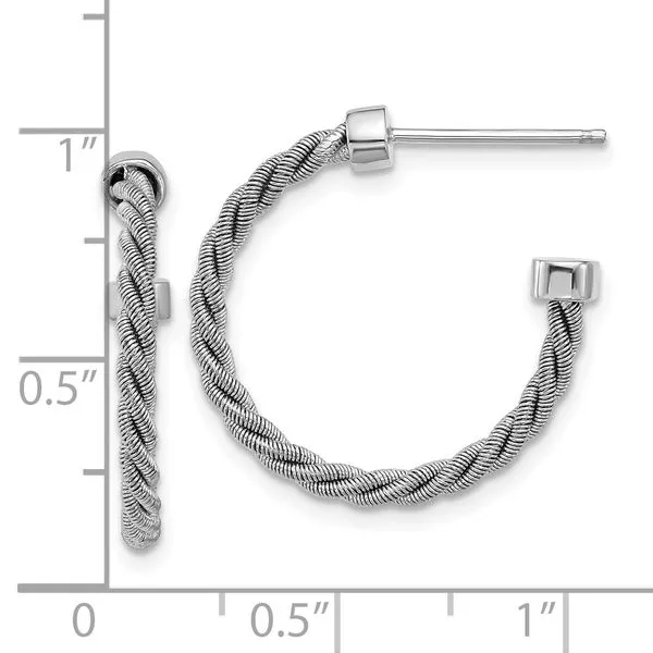 Leslie's SS RH-pltd Polished and Twisted 22mm Post J-Hoop Earrings Image 4 Albert's Jewelers Kingsland, GA
