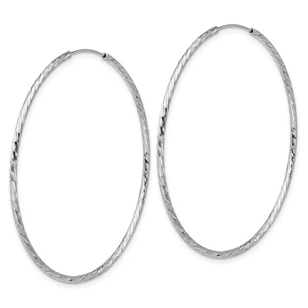 Leslie's SS RH-plated Diamond-cut 1.5mm Endless Hoop Earrings Image 2 Thomas A. Davis Jewelers Holland, MI