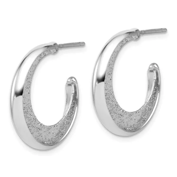 Leslie's SS Radiant Essence Polished/Textured Post J-Hoop Earrings Image 2 Ask Design Jewelers Olean, NY