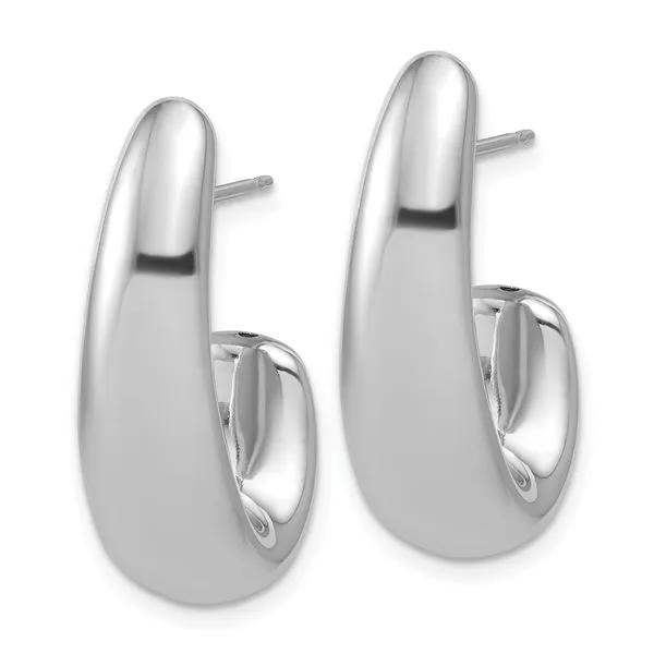 Leslie's Sterling Silver RH-plated Polished Post J-Hoop Earrings Image 2 Jerald Jewelers Latrobe, PA