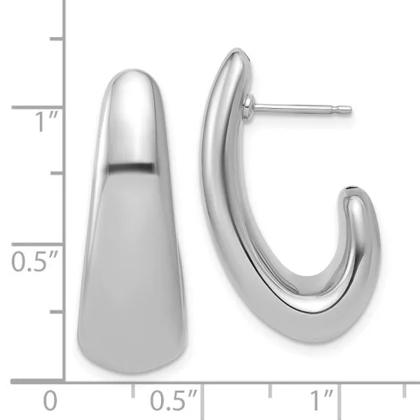 Leslie's Sterling Silver RH-plated Polished Post J-Hoop Earrings Image 4 L & L jewelers Scarborough, ME