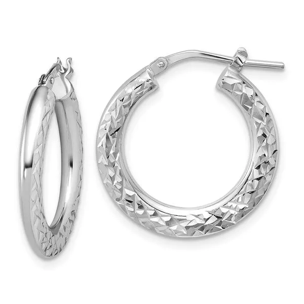 Leslie's Sterling Silver RH-plated Polished / Dia-cut Hoop Earrings Grayson & Co. Jewelers Iron Mountain, MI