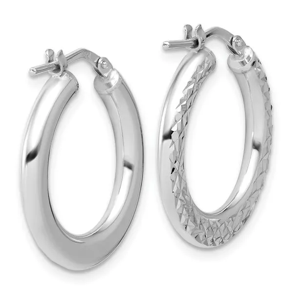Leslie's Sterling Silver RH-plated Polished / Dia-cut Hoop Earrings Image 3 Grayson & Co. Jewelers Iron Mountain, MI