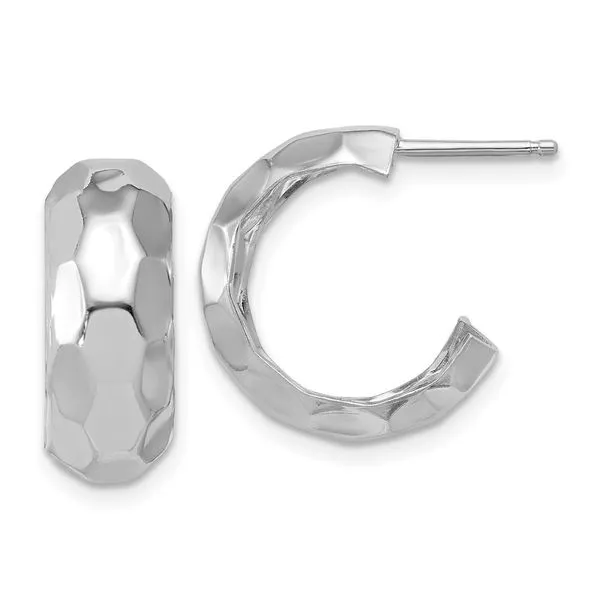 Leslie's Sterling Silver RH-plat Polish Textured Post J-Hoop Earrings Atlanta West Jewelry Douglasville, GA
