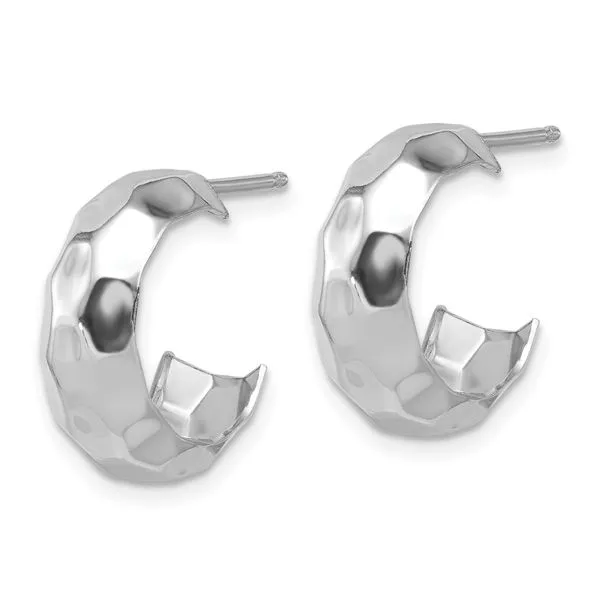 Leslie's Sterling Silver RH-plat Polish Textured Post J-Hoop Earrings Image 2 Tidwells of Greenwood Greenwood, SC