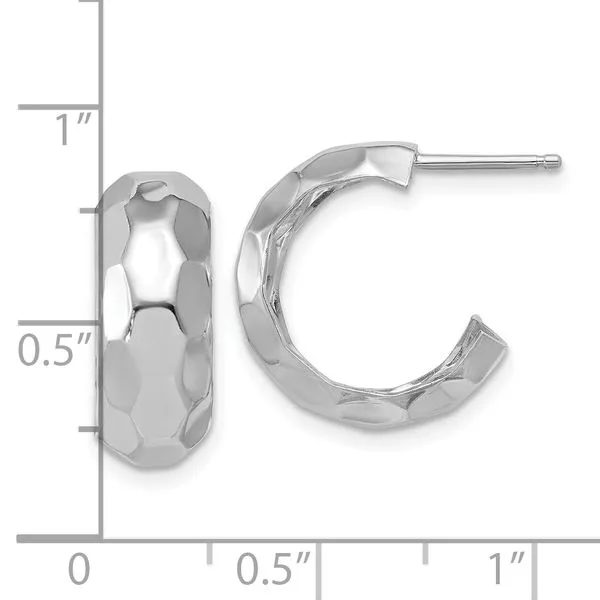 Leslie's Sterling Silver RH-plat Polish Textured Post J-Hoop Earrings Image 4 Tidwells of Greenwood Greenwood, SC