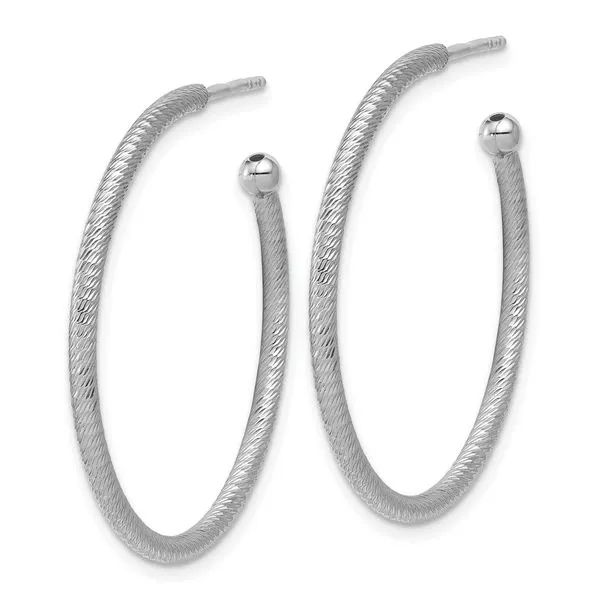 Leslie's SS RH-plated Diamond-cut 33x2mm Post C-Hoop Earrings Image 2 Ask Design Jewelers Olean, NY