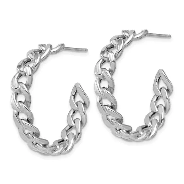 Leslie's SS RH-pltd Polished 34x6.5mm Curb Link Post C-Hoop Earrings Image 2 Thomas A. Davis Jewelers Holland, MI