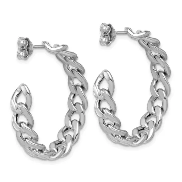 Leslie's SS RH-pltd Polished 34x6.5mm Curb Link Post C-Hoop Earrings Image 3 Thomas A. Davis Jewelers Holland, MI