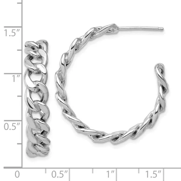 Leslie's SS RH-pltd Polished 34x6.5mm Curb Link Post C-Hoop Earrings Image 4 Thomas A. Davis Jewelers Holland, MI
