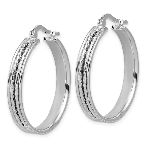 Leslie's SS RH-plated Polished ahd D/C 31x5mm Round Hoop Earrings Image 2 Grayson & Co. Jewelers Iron Mountain, MI