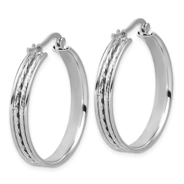Leslie's SS RH-plated Polished ahd D/C 31x5mm Round Hoop Earrings Image 3 Grayson & Co. Jewelers Iron Mountain, MI