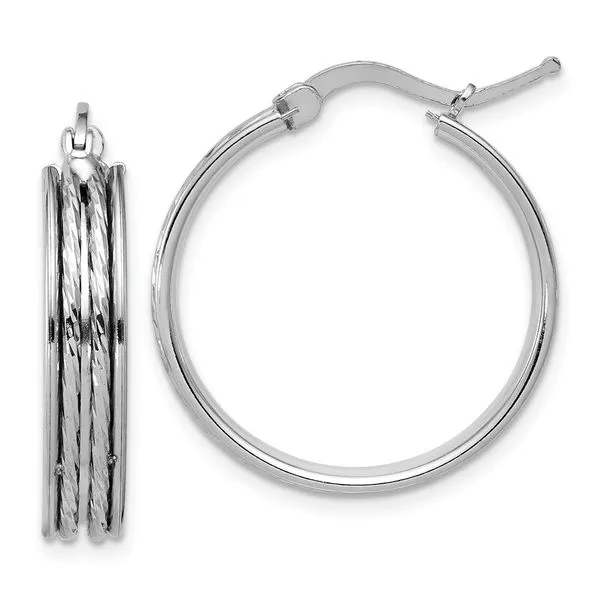 Leslie's SS RH-plated Polished and D/C 25x5mm Round Hoop Earrings Atlanta West Jewelry Douglasville, GA
