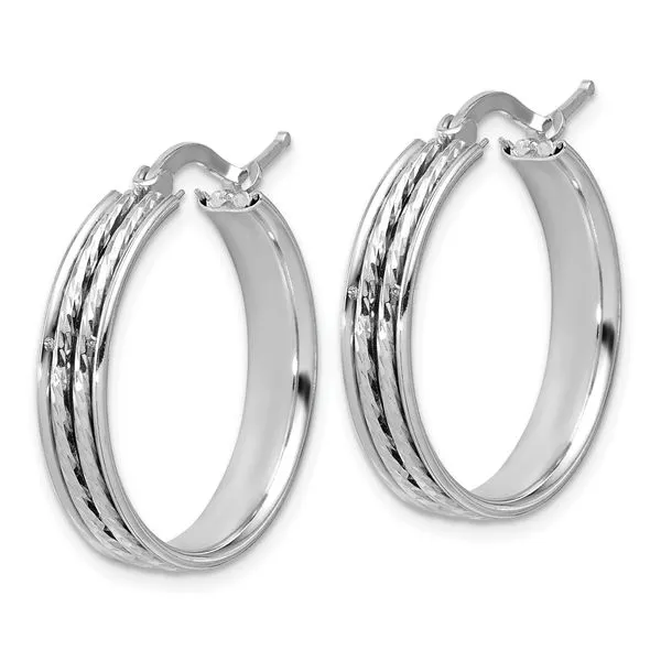 Leslie's SS RH-plated Polished and D/C 25x5mm Round Hoop Earrings Image 2 Grayson & Co. Jewelers Iron Mountain, MI