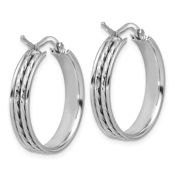 Leslie's SS RH-plated Polished and D/C 25x5mm Round Hoop Earrings Image 3 Diny's Jewelers Middleton, WI