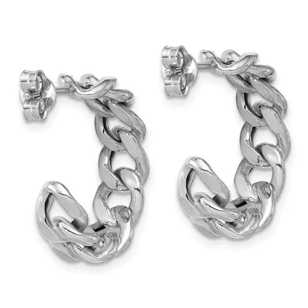 Leslie's SS RH-pltd Polished 24x6.5mm Curb Link Post C-Hoop Earrings Image 3 Arlene's Fine Jewelry Vidalia, GA