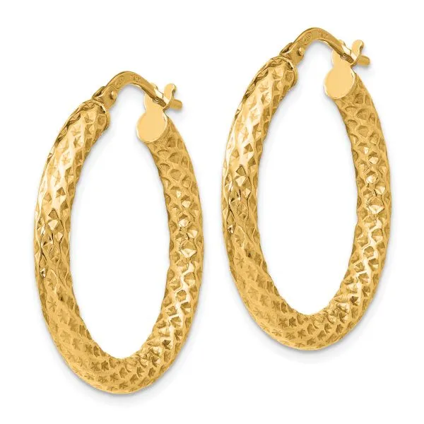 Leslie's Sterling Silver Gold-Tone Polished/Textured Hinged Hoop Earrings Image 2 Valentine's Fine Jewelry Dallas, PA