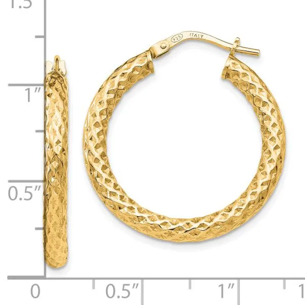 Leslie's Sterling Silver Gold-Tone Polished/Textured Hinged Hoop Earrings Image 3 Valentine's Fine Jewelry Dallas, PA