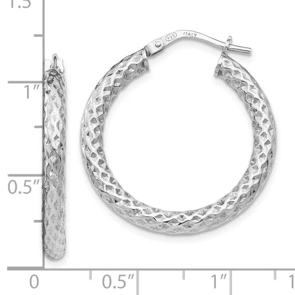 Leslie's Sterling Silver Polished & Textured Hinged Hoop Earrings Image 4 Mitchell's Jewelry Norman, OK