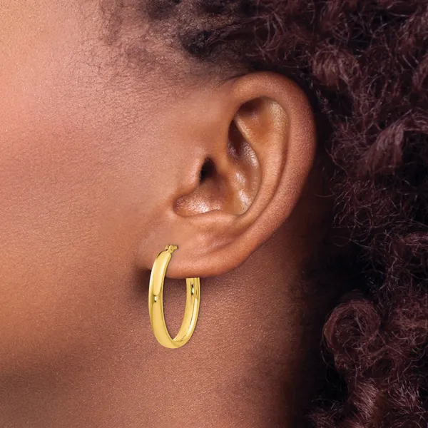 Leslie's Sterling Silver Gold-plated Polished Oval Hoop Earrings Image 3 Spencer's Jewelers Athens, GA