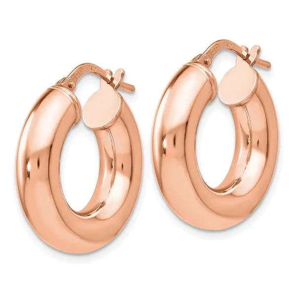 Leslie's Sterling Silver Rose-Tone Polished Hoop Earrings Image 2 Atlanta West Jewelry Douglasville, GA