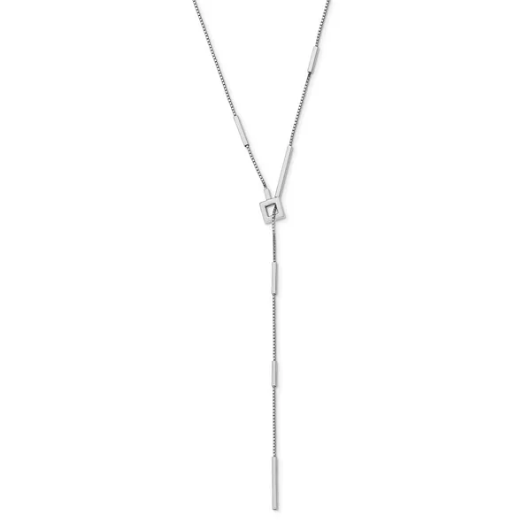 Leslie's Sterling Silver RH-plat Polished Bar Adjustable Necklace Image 2 Mitchell's Jewelry Norman, OK