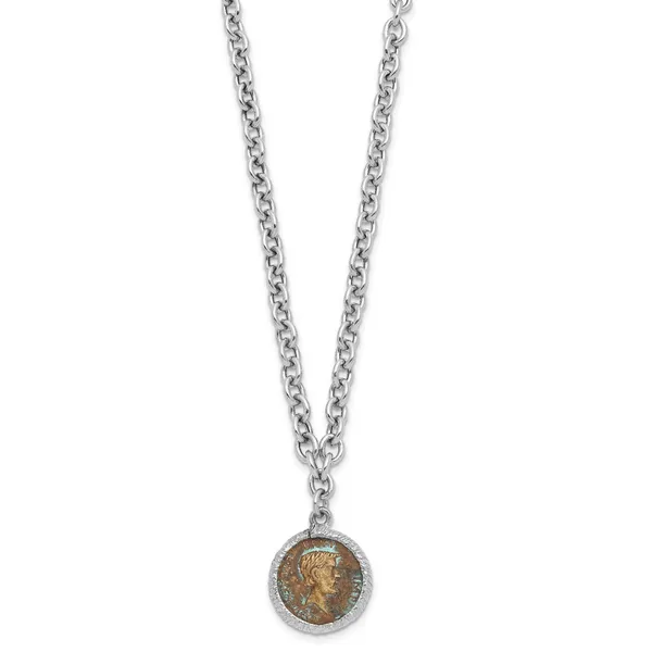 Leslie's Sterling Silver Rhodium-plated Bronze Roman Coin Necklace Image 2 Mitchell's Jewelry Norman, OK