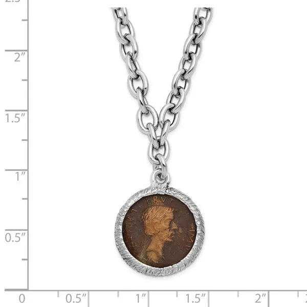 Leslie's Sterling Silver Rhodium-plated Bronze Roman Coin Necklace Image 3 Mitchell's Jewelry Norman, OK